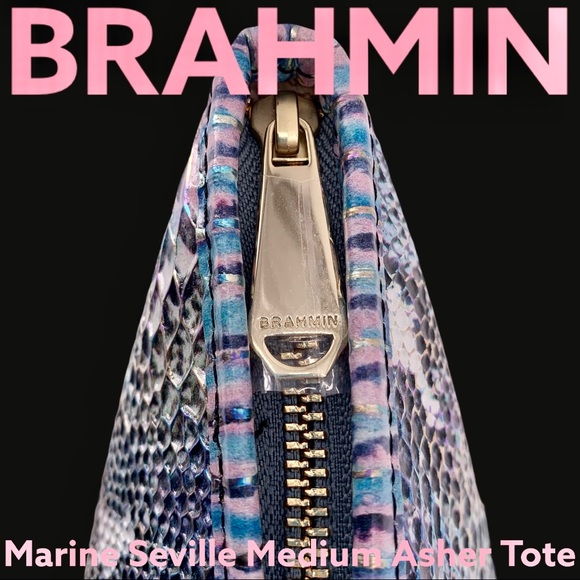 BRAHMIN MARINE SEVILLE BLUE PINK MEDIUM ASHER TOTE - Picture 8 of 10